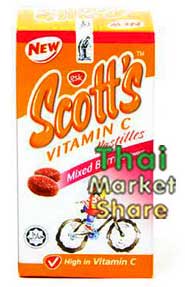 Scott s Vitamin C Pastilles Mixed Berries  Flavour สก๊อต วิตามินซี แพสทิล รสมิกซ์เบอร์รี่ 50เม็ด  (กล่องใหญ่)